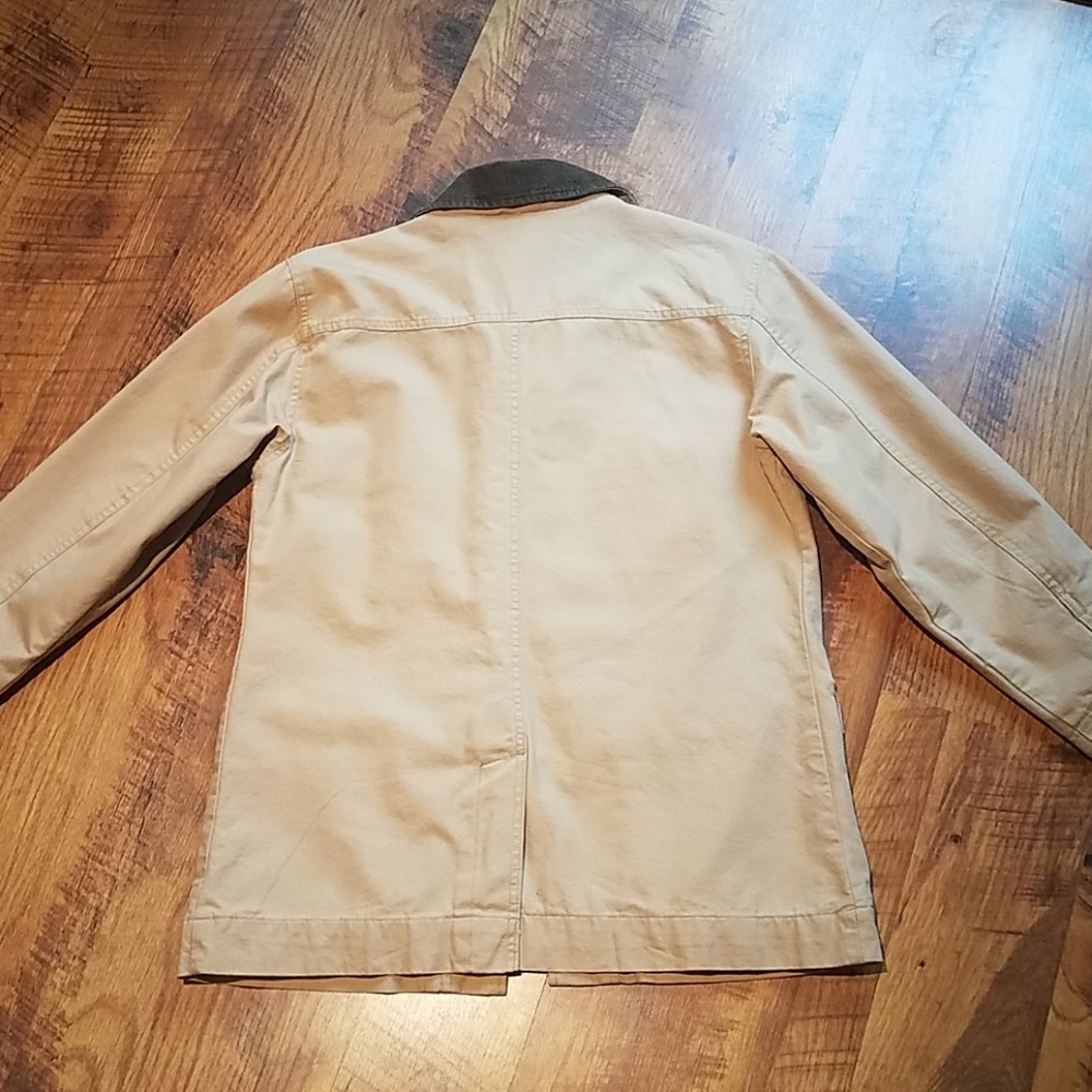 *Barn Coat, Cream with a Green Collar, Size Small - Picture 6 of 7